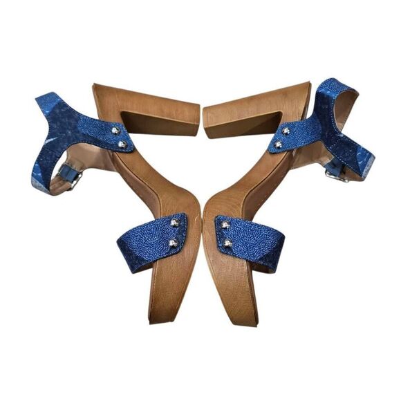 Steve Madden Ankle Strap Sandals Women's 8M Blue Canvas Studded Party/Cocktail - Picture 5 of 7